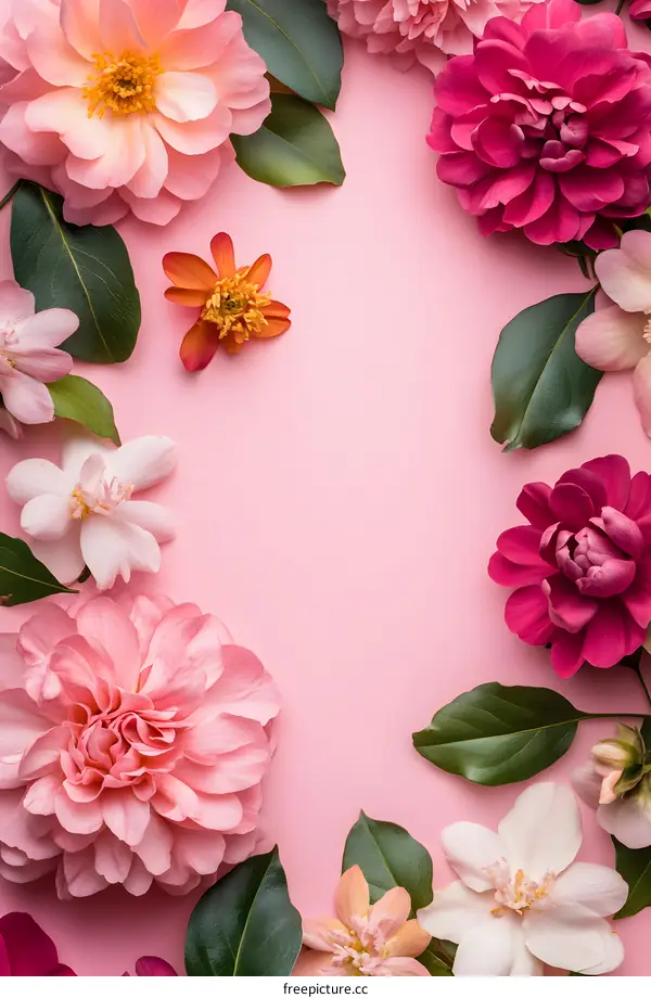 Pink Flower Frame On A Pink Background