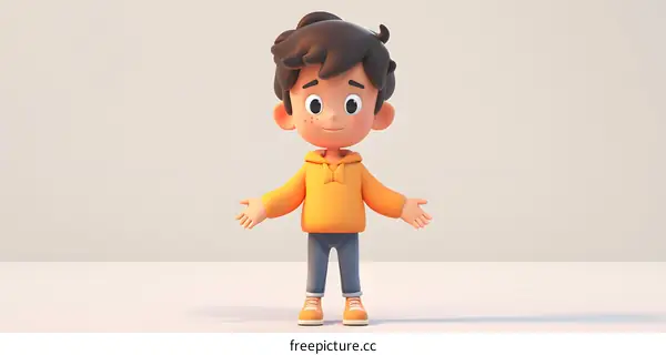 3D Cartoon Boy with Open Arms