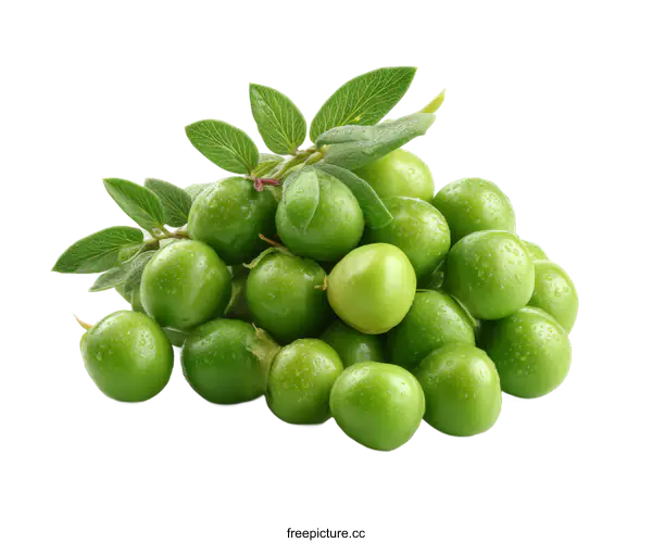 [Transparent Background PNG]Fresh Green Plums with Leaves Close-up