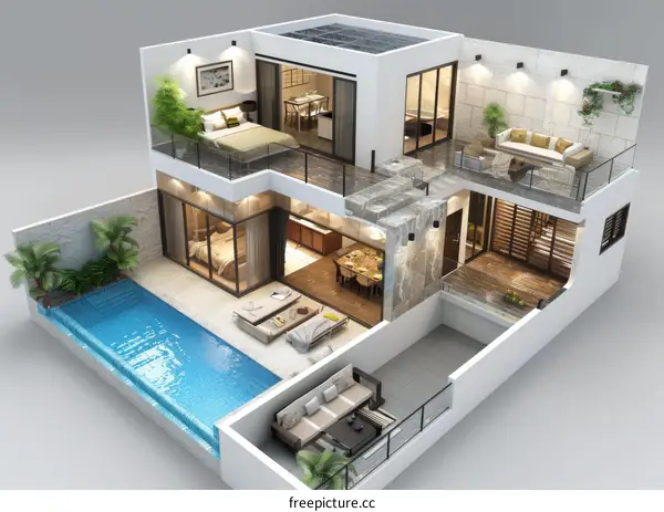 Modern Two-Story House Floor Plan with Pool
