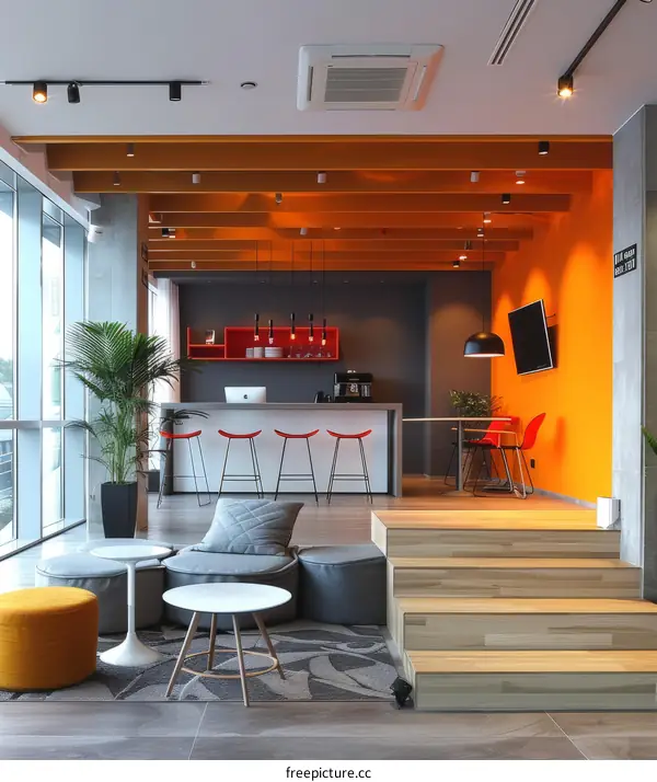 Modern Office Interior with Orange Accents