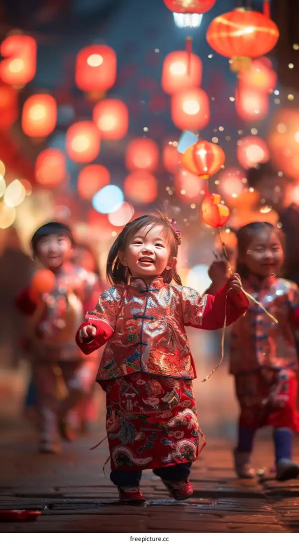 children in traditional chinese clothing celebrate lantern festival