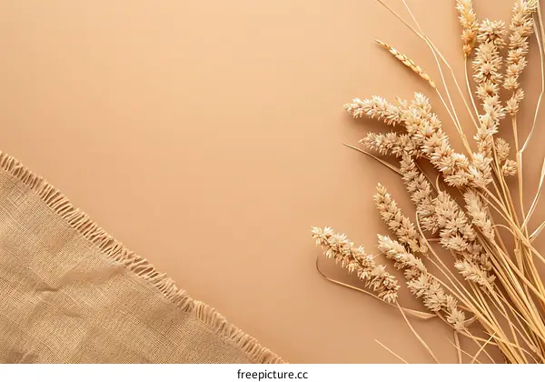 Minimalist Brown Background with Dried Wheat and Burlap