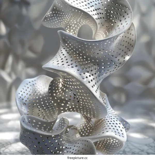 Abstract 3D Metal Sculpture with Hole Pattern