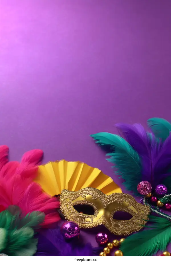 Carnival Mask and Decorations on Purple Background