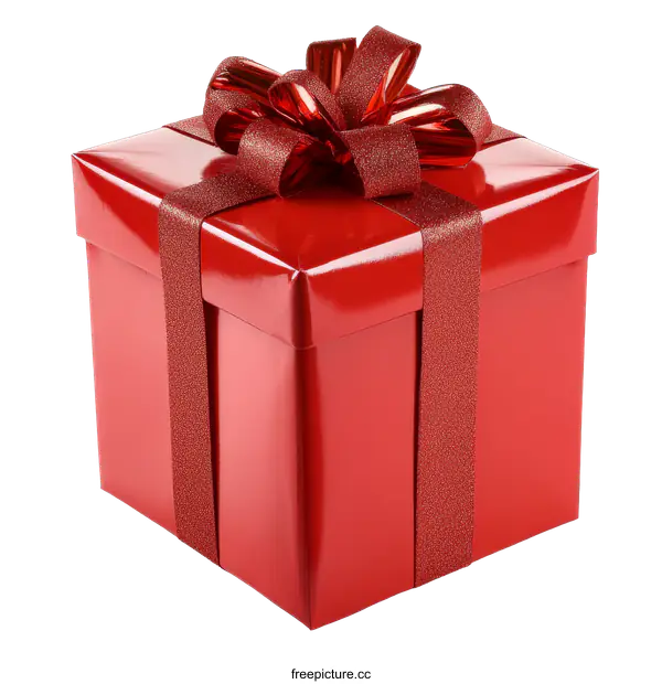 [Transparent Background PNG]Red Gift Box with Ribbon and Bow