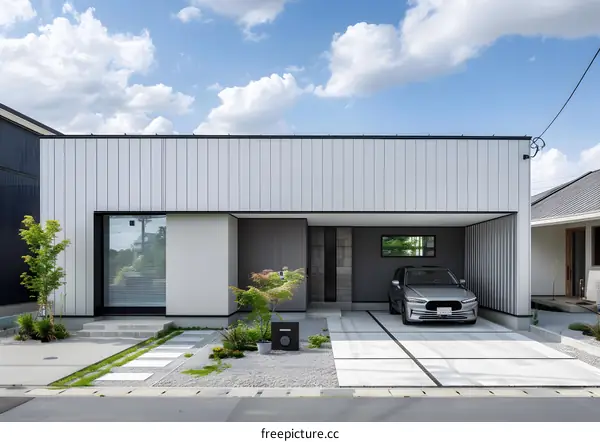 Modern Minimalist House with Carport and Landscaping