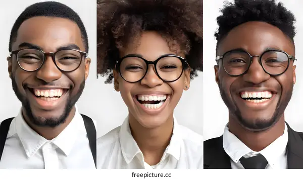 Three Diverse People Smiling and Wearing Glasses