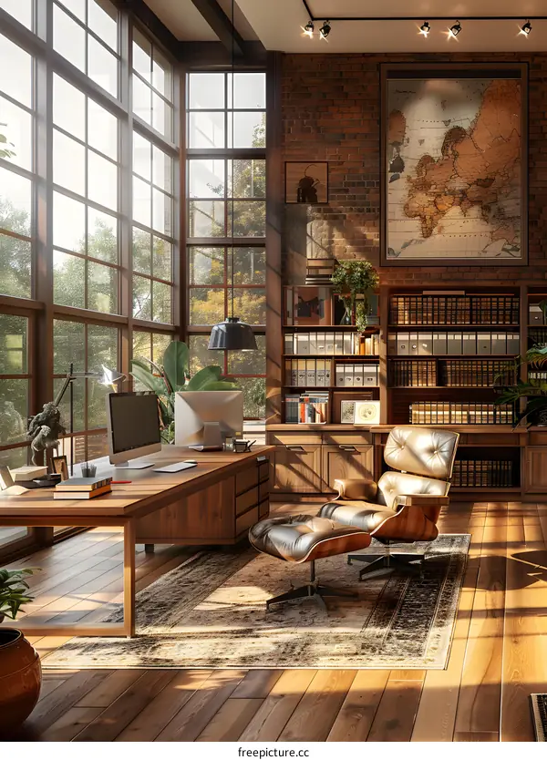 Home office with a large window
