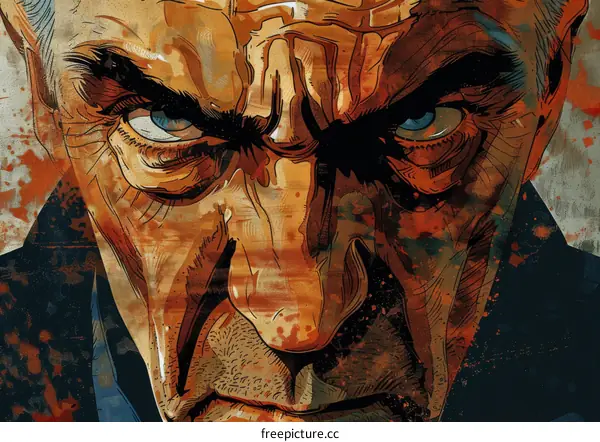 Close-up portrait of a man with a stern expression