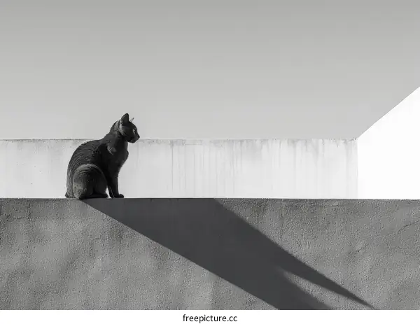 Black cat sitting on a ledge