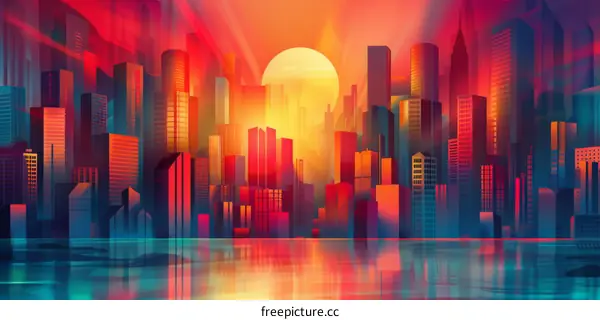 Cityscape at Sunset - Geometric Abstract Illustration