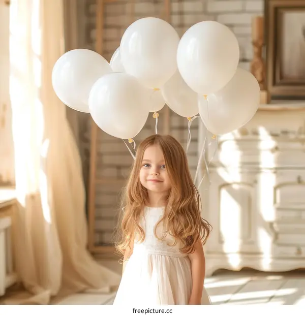Little girl with white balloons