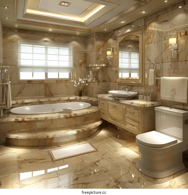 Luxury Beige Marble Bathroom Interior Design