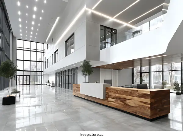 Modern Office Lobby with Large Windows