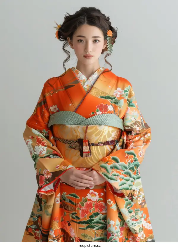 Elegant Japanese Bride in Traditional Kimono