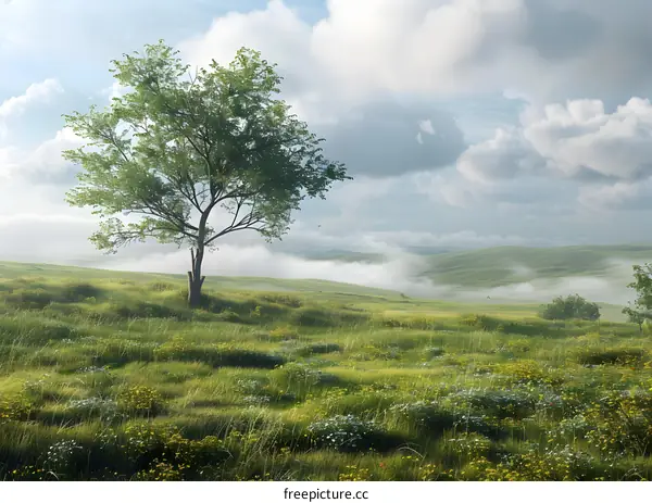Lonely Tree on a Grassy Hill