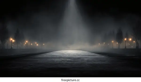 Misty Night Road with Street Lights