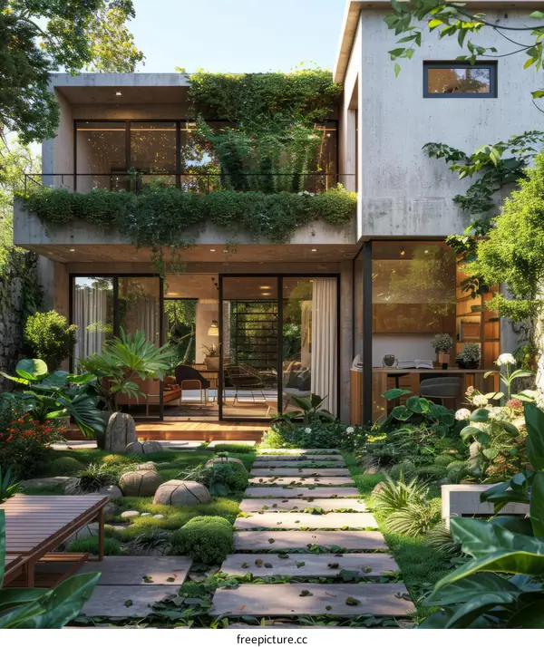 Modern Tropical House with Lush Greenery and Natural Light