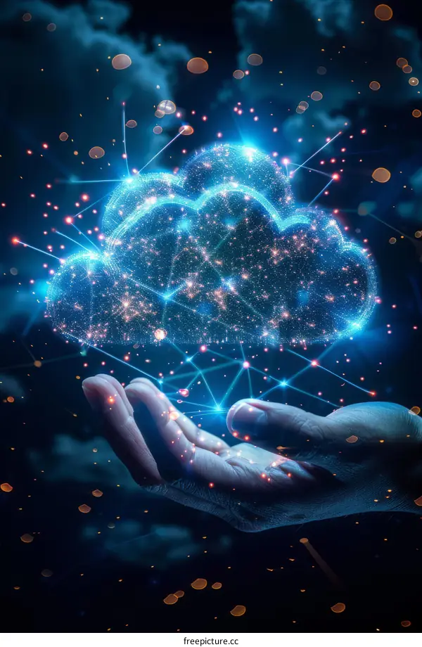 Blue cloud of data points held in hand