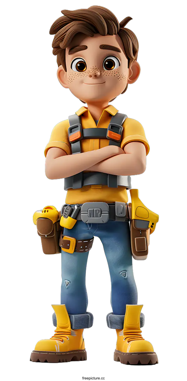 [Transparent Background PNG]Confident Cartoon Construction Worker