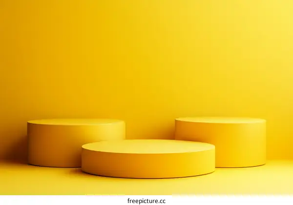 Three Yellow Cylindrical Platforms on a Yellow Background