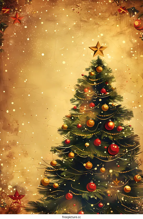 Christmas tree with red and gold ornaments