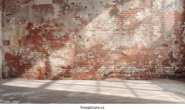Red brick wall texture background with natural sunlight and shadows