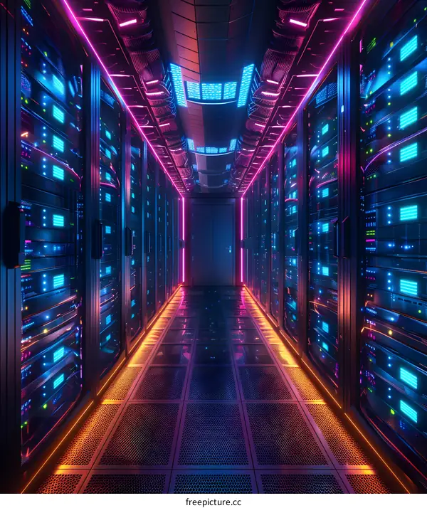 Neon Lights in Server Room