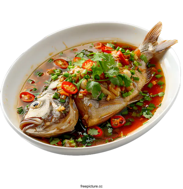 [Transparent Background PNG]steamed fish with chili and cilantro