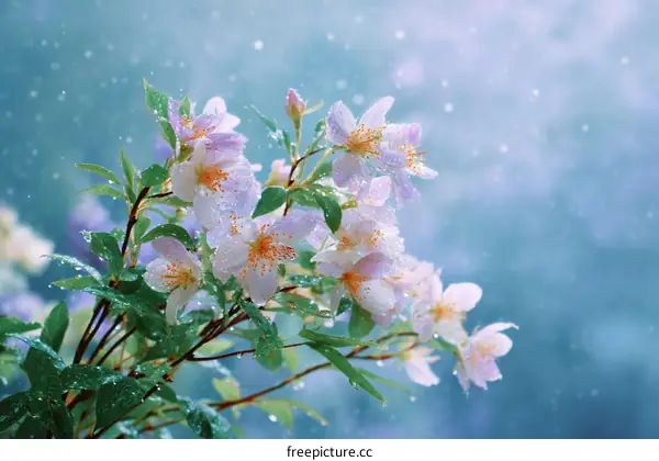 Beautiful Blooming Flowers in the Rain