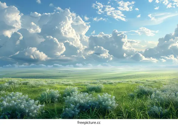 Expansive Blue Sky Over Serene Green Field