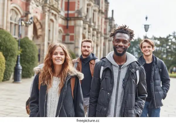Four Students Outdoors at a University