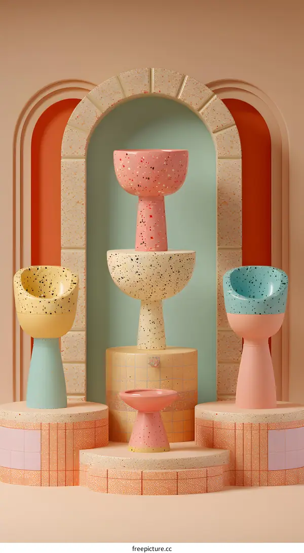 Abstract 3D Rendered Scene with Colorful Geometric Shapes