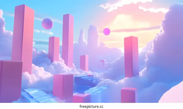 Abstract Dreamy Sky with Geometric Shapes and Pastel Colors