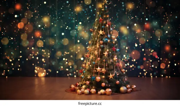 Ornate Christmas Tree with Presents and Lights