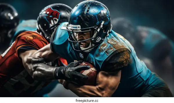 American football running back stiff arm tackle