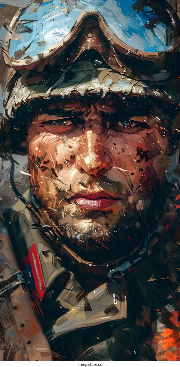 Portrait of a soldier wearing a helmet