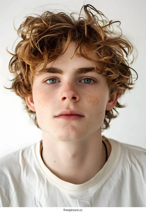 Portrait of a Young Man with Red Hair and Freckles