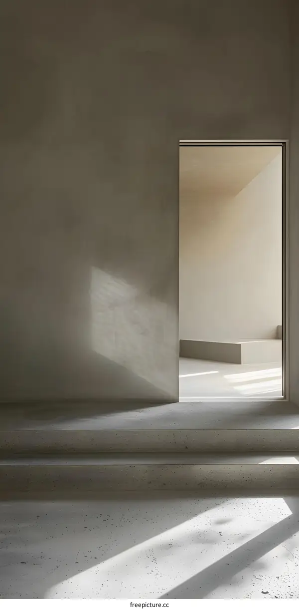 Concrete Steps and Open Doorway in Minimalist Interior