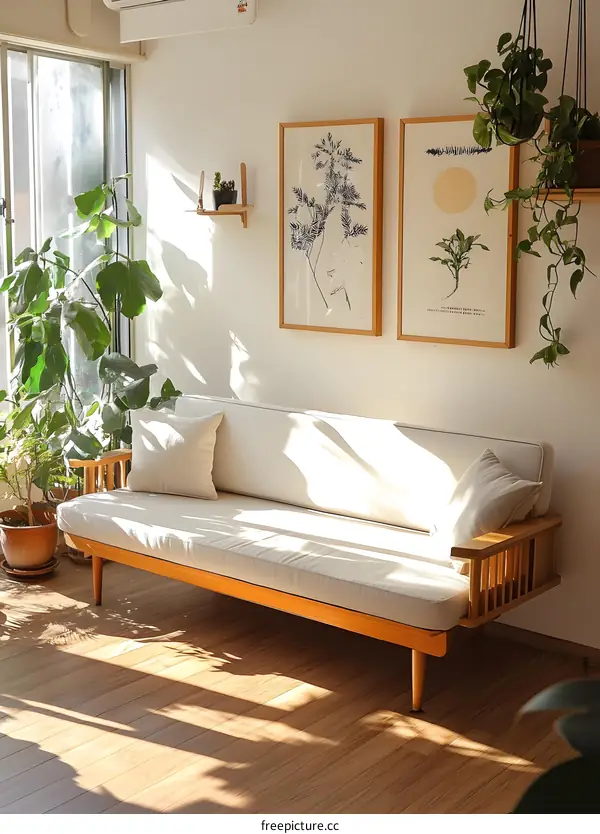 Minimalist Living Room Interior Design with Sofa and Plants