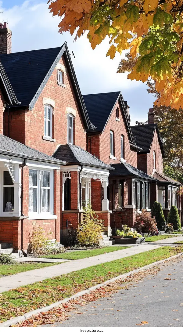 Autumn Scene of Brick Row Houses