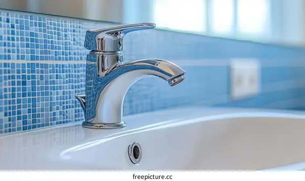 Modern Bathroom Faucet and Mosaic Tile
