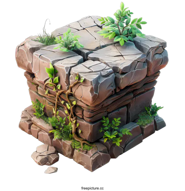 [Transparent Background PNG]Stone platform with plants