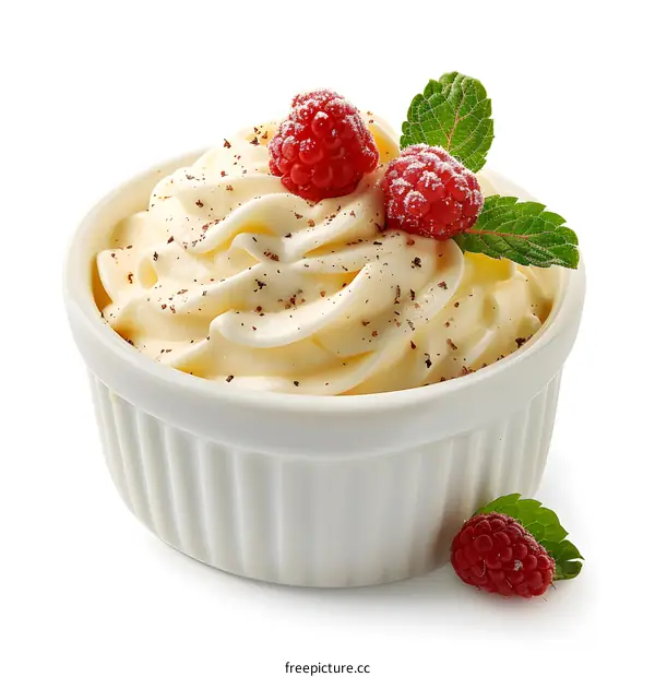 Vanilla Cream Dessert with Raspberries and Mint