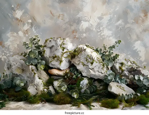 Stone and Green Leaves with Abstract Background