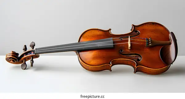 An old violin placed on a solid white background