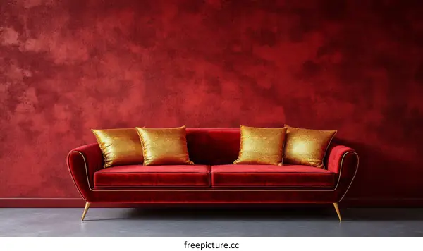 Red Velvet Sofa in a Stylish Interior
