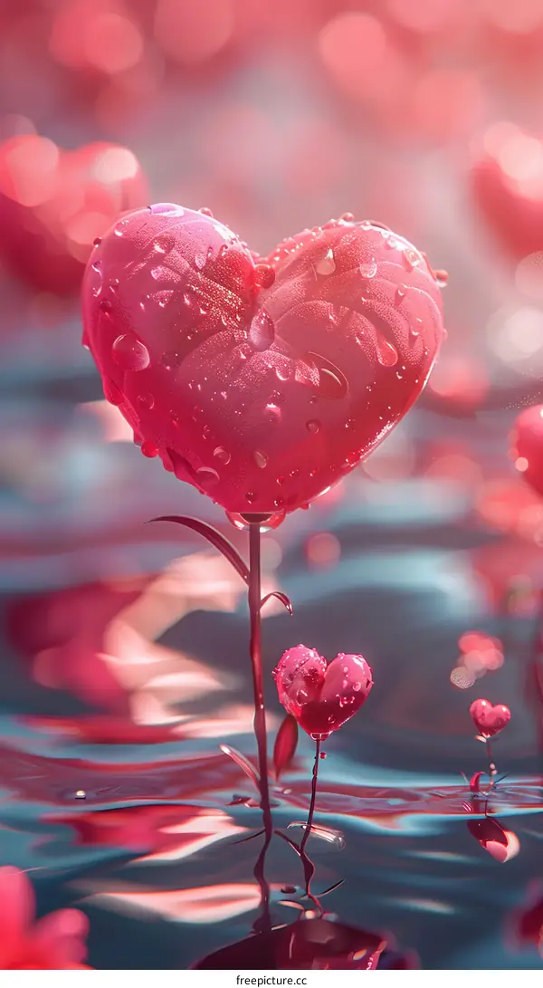 Pink Heart-Shaped Flower in Water