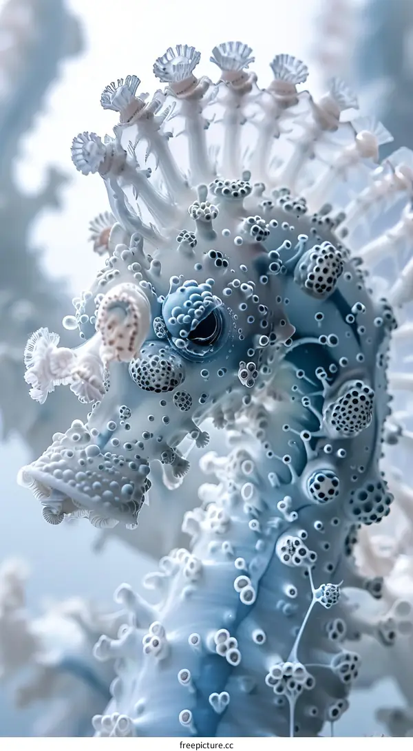Close-Up of a Blue and White Seahorse Underwater